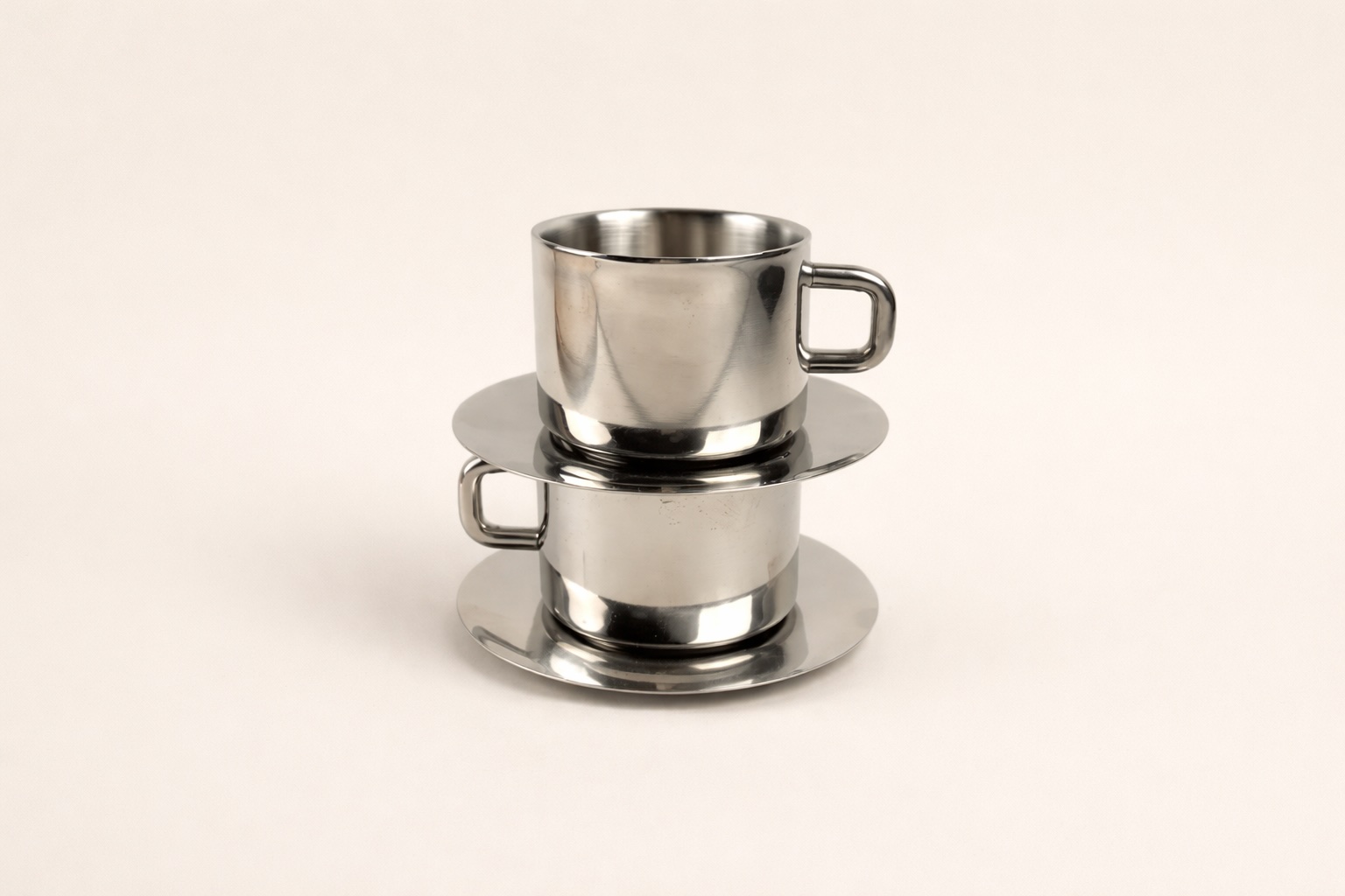 Stainless Steel Coffee Cups with Saucers