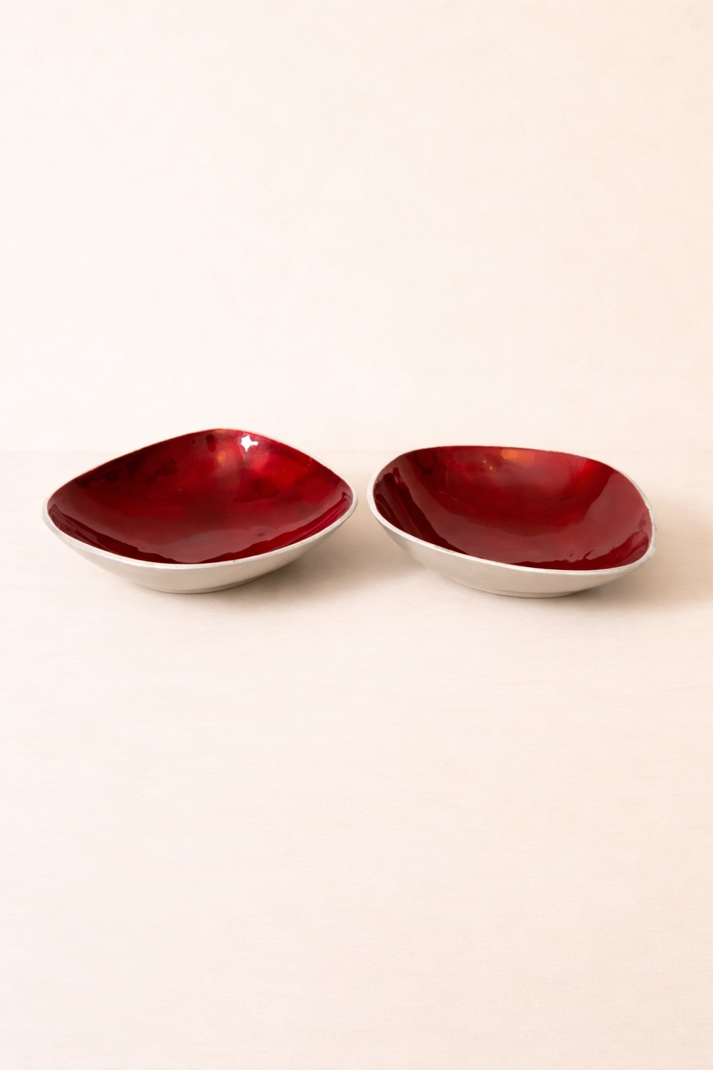 Pair of Vintage Modernist Red Enamel & Aluminum Bowls